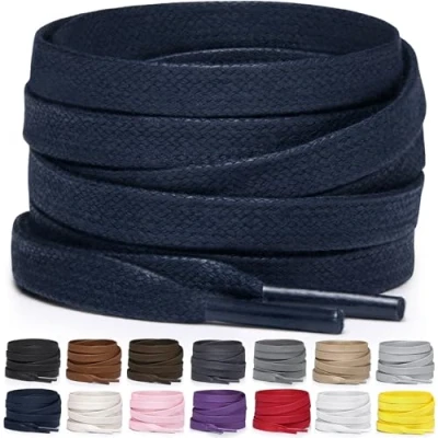 Abbildung von Miscly Schnürsenkel Flach Gewachst Reißfest für Steifel und Lederschuhe 100% Baumwolle Ø 6mm (69 cm, Marineblau)