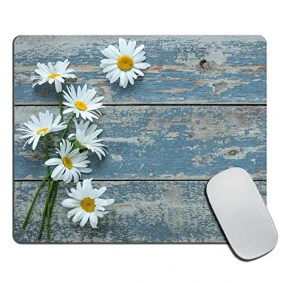 Abbildung von Daisy Flowers on Old Wooden Mouse Pad, Gaming Mat with Custom Design, Non Slip Rubber Base Mousepad, Office Pads, 9.5 x 7.9 Inch
