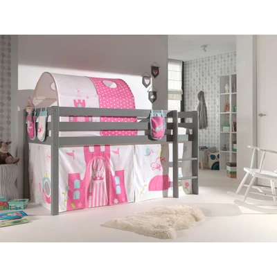 Abbildung von Vipack Hochbett &quot;Pino, Spielbett massiv Kiefer, stabil gebaut, 3 Korpusfarben zur Wahl&quot;, (inkl. Rolllattenrost, Leiter und Absturzschutz, mit oder ohne Rutsche), Textil Set &quot;Princess&quot;, inkl. Vorhang, Tunnel