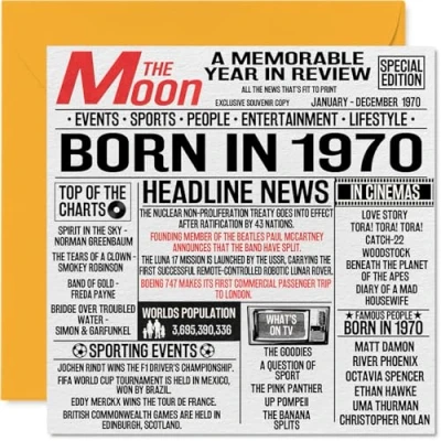 Abbildung von Geburtstagskarte zum 54. Geburtstag für Männer und Frauen, Zeitung &quot;Born in 5,003.8 cm Zeitung, Happy 54 Mutter, Vater, Onkel, Tante, Vintage, Retro, Back 1970, 145 x mm,