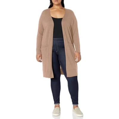 Abbildung von Amazon Essentials Damen Leichter Strickjackenpullover, Länger Geschnitten (Erhältlich In Übergröße), Kamelbraun, 6XL Große Größen