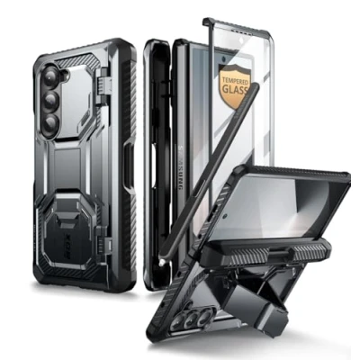 Abbildung von i Blason für Samsung Galaxy Z Fold 6 Hülle mit S Pen Halter, [Mit Displayschutz aus gehärtetem Glas], Militärqualität Handyhülle Bumper Case Schutzhülle [Armorbox] Ständer (Schwarz)