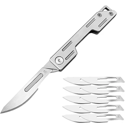 Abbildung von Generic Klappmesser Skalpell mit 10 auswechselbare Klingen Figur 24, Utility EDC Taschenmesser Messer für Männer &amp; Frauen, Silber