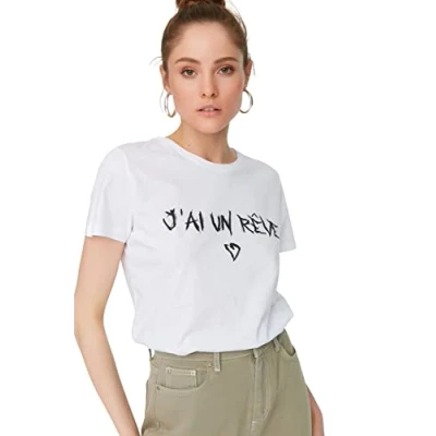 Abbildung von Trendyol Damen Regular Standard Rundhals Knit T Shirt Hemd, weiß, XS