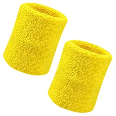 Abbildung von Schweißbänder, Sport Wristbands Gelenkband 2 Pack, 4 Zoll Schweißband Armband Weiche verdickte Baumwolle, für Tennis Gymnastik Fußball Basketball, Laufen Athletic Sports Gelb