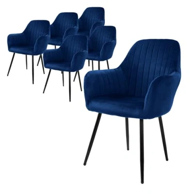 Abbildung von ML DESIGN Stuhl Esszimmerstuhl mit Rücken und Armlehnen Samt/Kunstleder Bezug (6 St), Ergonomische Blau Küchenstuhl Wohzimmerstuhl Polsterstuhl
