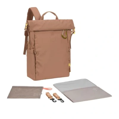 Abbildung von LÄSSIG Baby Wickelrucksack Wickeltasche Rucksack mit Wickelunterlage, Kinderwagenbefestigung, Flaschenhalter nachhaltig produziert/GRE Outdoor Rolltop Backpack almond