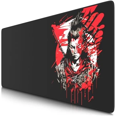 Abbildung von TITANWOLF XXL Speed Gaming Mauspad 900 x 400mm Mousepad Tischunterlage Large Size verbessert Präzision und Geschwindigkeit Samurai