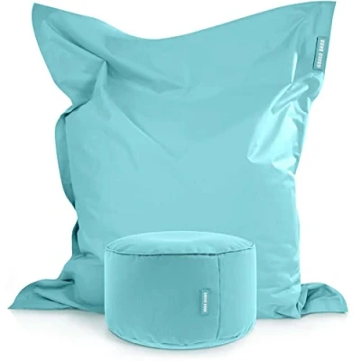 Abbildung von Green Bean 2er Set XXL Sitzsack inkl. Pouf fertig befüllt mit EPS Perlen Riesensitzsack 140x180 Liege Kissen Bag Chair Loung Bodenkissen