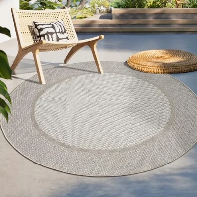 Abbildung von Paco Home In &amp; Outdoor Teppich Balkon Terrasse Küchenteppich Modernes Boho Ethno Muster, Grösse:120 cm Rund, Farbe:Beige 7