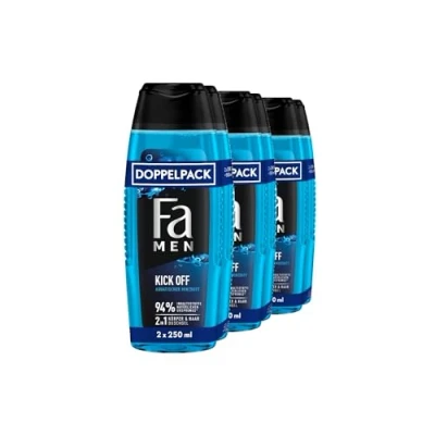 Abbildung von FA Men 2in1 Duschgel Kick Off, 2er Pack (3x 2x250 ml) Formel für Haare &amp; Körper, aktiviere deine Sinne mit dem intensiven, maskulinfrischen Duft von Eukalyptus und aquatischer Minze