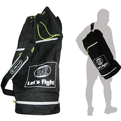 Abbildung von BAY Sports Sporttasche Seesack Modern Let&#039;s Fight Shoulder Bag Trainingstasche Kampfsport Kickboxen Boxen (Viele Fächer, Füllhöhe 65 cm), Kickboxen, MMA, Krav Maga, Taekwondo, Judo, Thaiboxen, Muay Thai, Karate, Budo