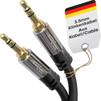 Abbildung von KabelDirekt Aux Kabel &amp; Klinkenkabel 3,5 mm, bruchfestes Metallgehäuse 7,5 m (Kopfhörerkabel, Audio Kabel, Klinke auf Klinke, für iPhone/Handy, iPad/Tablet, Kopfhörer, MP3 Player, Auto, schwarz)