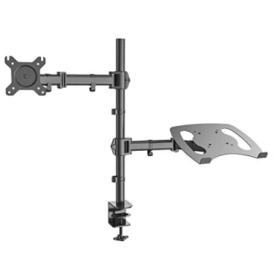 Abbildung von HFTEK HF282LM Monitor Halter Tischhalterung für Bildschirme von 13 bis 27 Zoll mit VESA 75/100 vollbeweglich höhenverstellbar + Halterung Laptop Notebook Tablet iPad