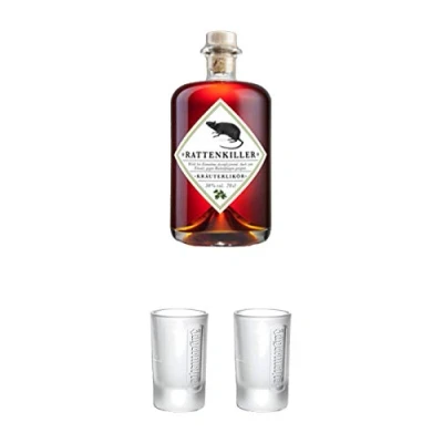 Abbildung von Rattenkiller Kräuterlikör 0,7 Liter + Jägermeister Frozen Club Shot Glas 4 cl 1 Stück