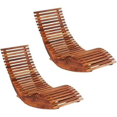 Abbildung von KOIECETA 2X Akazienholz Sonnenliege Gartenliege Holzliege Liegestuhl Saunaliege Gartenmöbel Relaxliege Liege Schaukelstuhl Schwungliege Garten 149x60x86cm