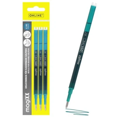 Abbildung von Online Pen Tintenroller magiXX Mine, (3x radierbare Ersatzminen türkis für Gelschreiber), Nachfüll Minen kompatibel mit Pilot Frixion, Gelstift