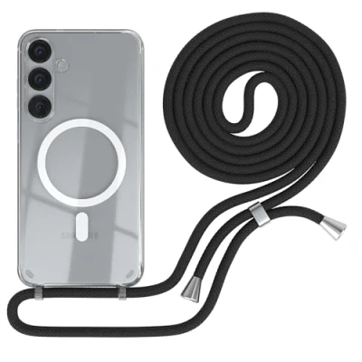 Abbildung von EAZY CASE Handykette kompatibel mit Galaxy S25 Plus Kette zum Umhängen Stoßfest Handyhülle für Silikon Hülle Band Handytasche Transparent als Fallschutz in Schwarz