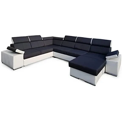 Abbildung von All4All Ecksofa mit Schlaffunktion Ariva Pano 334 cm x 264 Wonlandschaft in U Form XXL Sofa Schlafsofa Groß Schwarz/Weiß Gewebe Kunstleder Seite Rechts Modern 19
