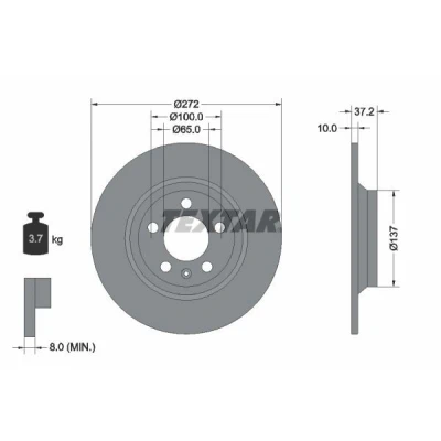 Abbildung von TEXTAR 92315303 Bremsscheibe 272 10 05/06 100 voll beschichtet ohne Radbefestigungsbolzen, Radnabe VOLKSWAGEN: Polo VI, AUDI: A1 Sportback