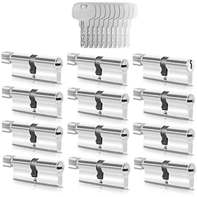 Abbildung von GERCAR 12x Knaufzylinder gleichschließend 12 Schließzylinder 30/30 inkl. 60 Schlüssel mm Türschloss Zylinderschloss mit N+G Funktion gleichschliessendes 12er Set Länge: 60mm A:30 B:30