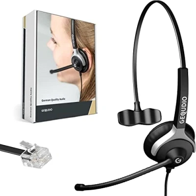 Abbildung von GEQUDIO Headset kompatibel mit Unify OpenStage 30 40 60 80 und OpenScape Serie Telefon inklusive RJ Kabel Kopfhörer &amp; Mikrofon Ersatz Polster besonders leicht 60g (1 Ohr)