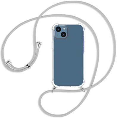 Abbildung von mtb more energy® Handykette kompatibel mit iPhone 14 Silber Grau Smartphone Hülle zum Umhängen Anti Shock Full TPU Case