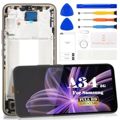 Abbildung von TFT LCD Bildschirm für Samsung Galaxy A34 5G A346 Display SM A346E, A346B, A346M Display, Touchscreen Digitizer, Montage Reparaturteile mit Werkzeugen (Schwarz Rahmen)