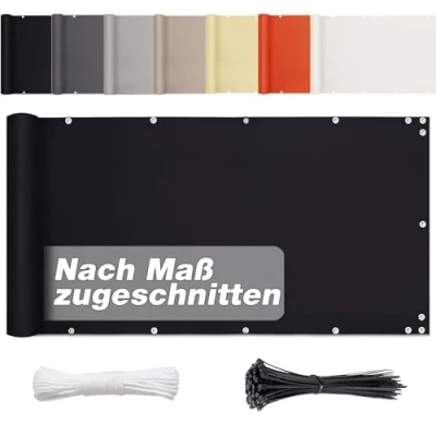Abbildung von Aiyaoo Sichtschutz Balkon Polyester 120 x 350cm Balkonumspannung Meterware und Windschutz, Pflegeleichtes, Deko für Balkongeländer, Terrasse &amp; Garten Schwarz
