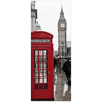 Abbildung von Wallario Poster Rote Telefonzelle in London England mit Big Ben Premiumqualität, Größe: 50 x 125 cm