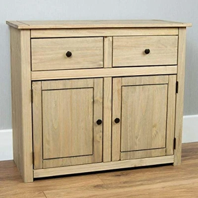 Abbildung von Vida Designs Panama Sideboard, 2 Türen, Schubladen natürliches Wachs Möbel massivem Eichenholz