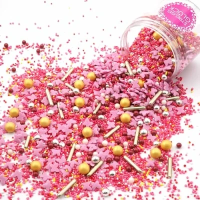 Abbildung von STREUSEL Butterfly Heaven bunt Mix 180g rosa Zuckerstreusel Ostern Frühling Plätzchen Schmetterlinge GLÜCK Sprinkles für Tortendeko Geburtstag Party Muffins Cupcakes Cake Pops