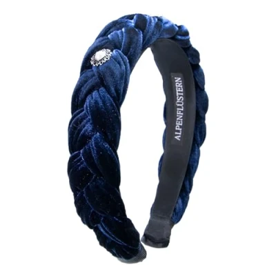 Abbildung von Alpenflüstern Trachten Haarreif Samt Flechtoptik Helena Damen Haarschmuck geflochten mit Perlen Ornament, Haarband rutschfest fürs Dirndl (blau) ADV133