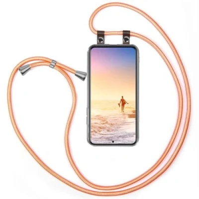 Abbildung von moex Handykette kompatibel mit Samsung Galaxy S22 Hülle Band Längenverstellbar, Handyhülle zum Umhängen, Silikon Case Transparent Kordel Schnur abnehmbar in Rosé Gold