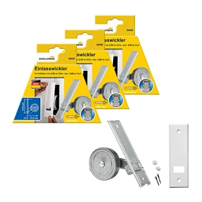 Abbildung von 3er Set Schellenberg 50000 Einlasswickler MAXI + 53203 Abdeckplatte Standard, Lochabstand 13,5 cm, Gurtwickler für Rollladengurte mit 23 mm Breite inklusive passender Blende in Weiß