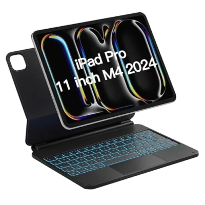 Abbildung von Inateck Magnetische Tastatur Hülle für iPad Pro 11 Zoll 2024 (M4), Easy Set 2024, Freitragender Ständer, 7 farbige Hintergrundbeleuchtung, mit Trackpad, KB09119