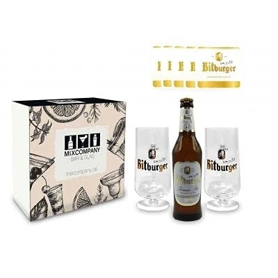 Abbildung von Bitburger Pils Set/Geschenkset 1x Premium 330ml (4,8% Vol) + 2x Gläser 10x Bierdeckel Inkl. Pfand MEHRWEG