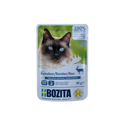 Abbildung von BOZITA Nassfutter Häppchen in Soße mit Rentier 12x85g Pouch Portionsbeutel getreidefrei für erwachsene Katzen