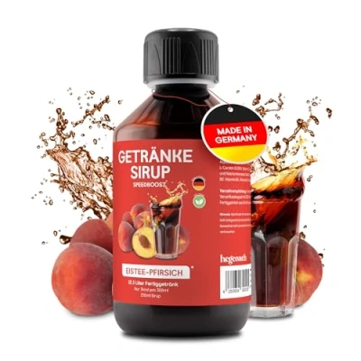 Abbildung von hCGC® Immunsystem Sirup SpeedBoost 250ml, Vegan Zuckerfreies Getränkekonzentrat für 12,5L Fertiggetränk Fruchtsirup Booster mit Vitaminen, Magnesium &amp; L Carnitin Eistee Pfirsich