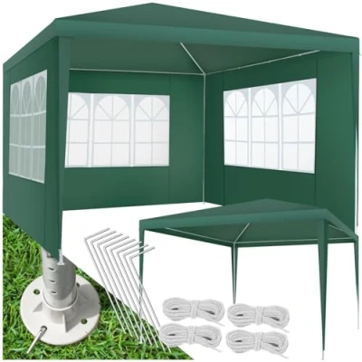 Abbildung von tectake® Pavillon 3x3 m, Zelt groß, wasserdicht, für Garten und Camping, Gartenpavillon, Partyzelt, Event Shelter, Festzelt, Gartenpavillon m mit 3 Seitenwänden Fenstern, inkl. Heringe grün