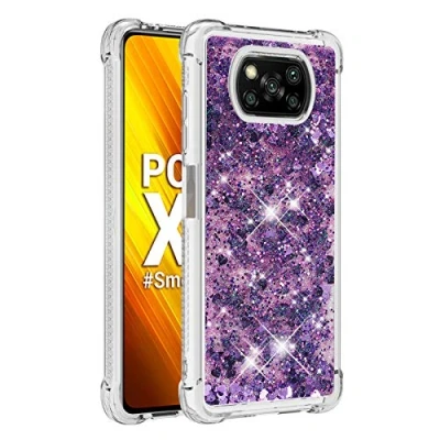 Abbildung von KBIKO zxl Kompatibel mit Hülle Xiaomi Poco X3 NFC Glitzer Handyhülle, Glitter Flüssig Treibsand Case Silikon TPU Bumper Schutzhülle Mädchen Frauen für Pro.Purple YBL