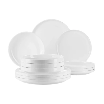 Abbildung von MÄSER Serie Vada, Modernes Teller Set für 4 Personen in robuster Gastronomie Qualität, 12 teiliges Tafelservice skandinavischem Design, Durable Porzellan, Weiß glänzend