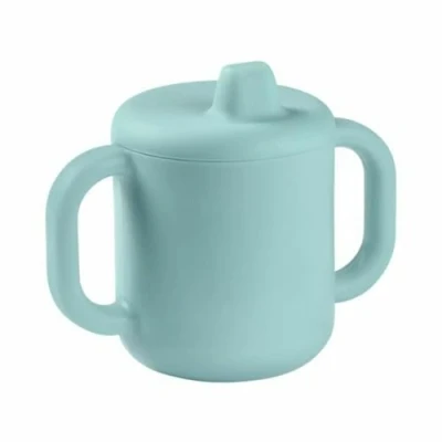 Abbildung von Béaba, Trinklernbecher für Babys, mit Fläschchen/Tasse, 100% hochwertiges Silikon, große Griffe, erleichtert die Handhabung, ergonomisch, geschmeidiger Mund, Blau