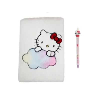 Abbildung von CyP Brands Hello Kitty, Sanrio, Geschenkset, Notizbuch, Plüschbuch, Kugelschreiber, weiß, offizielles Produkt, Sanrio Kitty Set Plüsch Notizbuch und Kugelschreiber