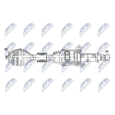 Abbildung von NTY NPW BM 254 Antriebswelle Vorderachse rechts 933mm Automatikgetriebe