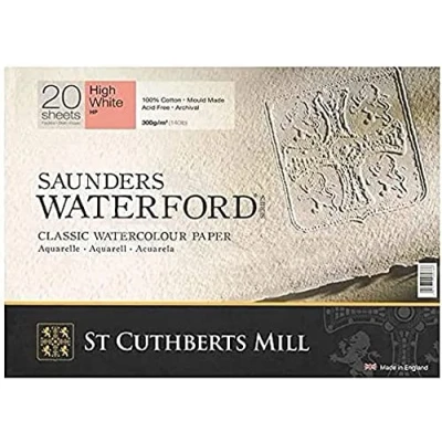 Abbildung von Saunders Waterford SERIES St Cuthberts Mill Aquarellpapier T45930051011E: 300 g/m², Satiniert, Aquarellblock 41 x 31 cm, rundumgeleimt, 20 Blatt, Extraweiß