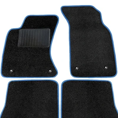 Abbildung von moto MOLTICO Fußmatten Auto Velours Autoteppiche Schwarz Automatten Set 4 teilig passend für Audi A4 B6 B7 Seat Exeo (Blaue Ziernähte)