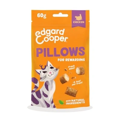 Abbildung von Edgard Cooper natürliche Katzensnacks, Pillows mit Huhn (1 x 60 g Beutel), vollgepackt frischem Fleisch, getreidefrei, weniger als 2 kcal pro Snack, Zutaten &amp; ohne Zuckerzusatz.
