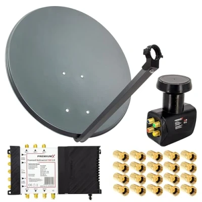 Abbildung von PremiumX SAT Anlage 80cm Schüssel Multischalter 5/6 Quattro LNB 20x F Stecker Antenne