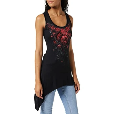 Abbildung von Spiral Damen Blood Rose Goth Bottom Camisole Dress Kleid, Schwarz (Black 001), 34 (Herstellergröße: Small)